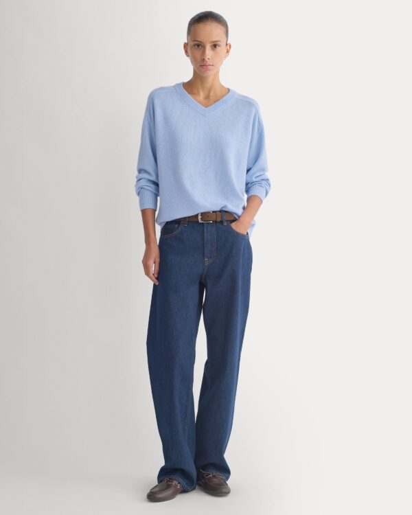 Cashmere High V Boyfriend Sweater | Blue