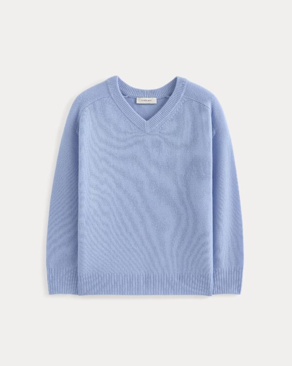 Cashmere High V Boyfriend Sweater | Blue