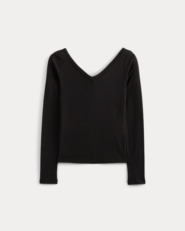 RetroSoft Cotton Wide V-Neck Top | Black