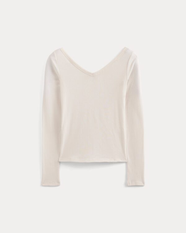 RetroSoft Cotton Wide V-Neck Top | Bone