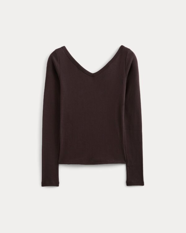 RetroSoft Cotton Wide V-Neck Top | Coffee Bean