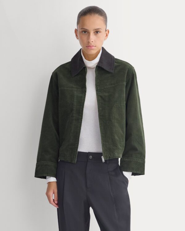 Stretch Corduroy Zip Jacket  | Dark Forest