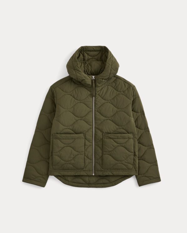 2026-10-04_F-OTWR-QLN-LINE-HD-OLV_flat.jpg Re:Cycled Nylon Hooded Liner | Olive Night