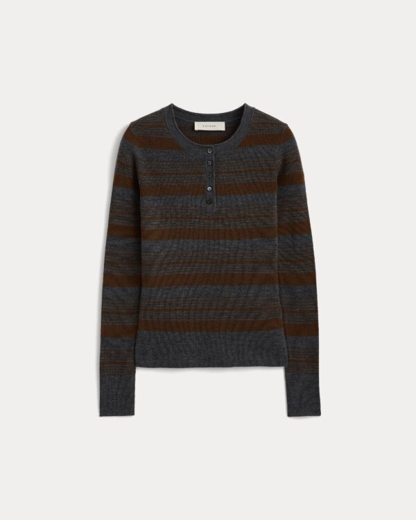 Long-Sleeve Henley in Ultrasoft Merino | Cocoa/Heather Charcoal