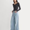 RetroSoft Cotton Wide V-Neck Top | Black
