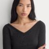 RetroSoft Cotton Wide V-Neck Top | Black