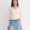 RetroSoft Cotton Wide V-Neck Top | Bone