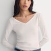 RetroSoft Cotton Wide V-Neck Top | Bone