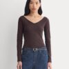RetroSoft Cotton Wide V-Neck Top | Coffee Bean