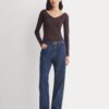 RetroSoft Cotton Wide V-Neck Top | Coffee Bean