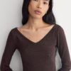 RetroSoft Cotton Wide V-Neck Top | Coffee Bean