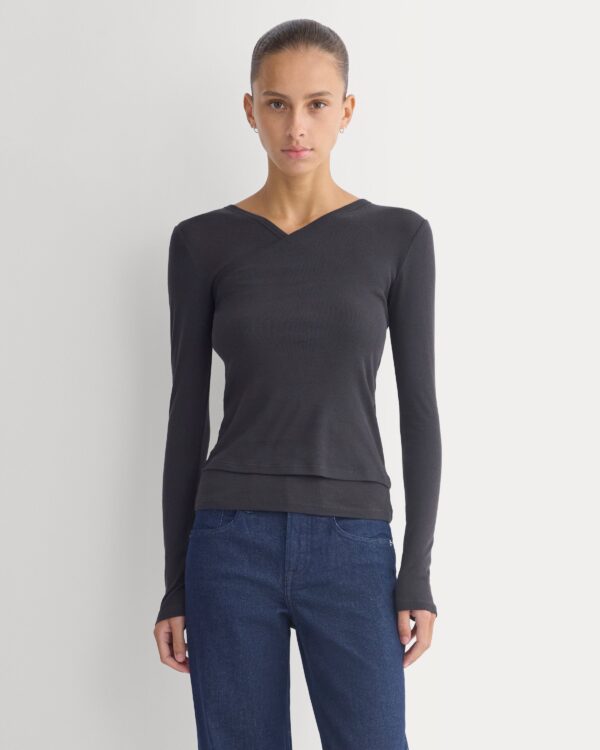 Tissue Double Layer One Shoulder Top | Black