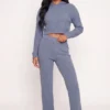 Brushed Ribbed Knit High Waisted Pants