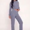 Brushed Ribbed Knit High Waisted Pants