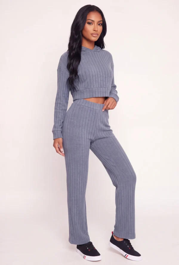 Brushed Ribbed Knit High Waisted Pants