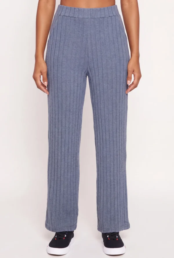Brushed Ribbed Knit High Waisted Pants