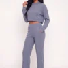 Cropped Brushed Ribbed Knit Hooded Sweater