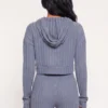 Cropped Brushed Ribbed Knit Hooded Sweater