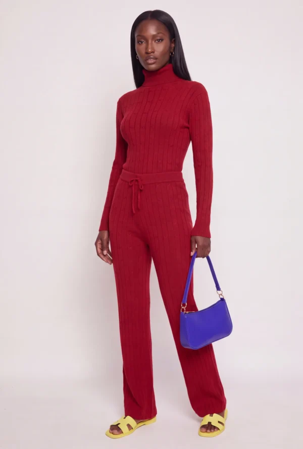 Faux Drawstring Straight Leg Knit Pants