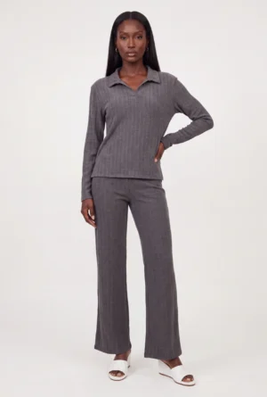 Brushed Ribbed Knit Pull On Pants